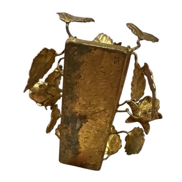 Vintage 1950s 1960s Hollywood Regency Gilded Gold Metal Rose Floral Candlestick - Picture 7 of 7